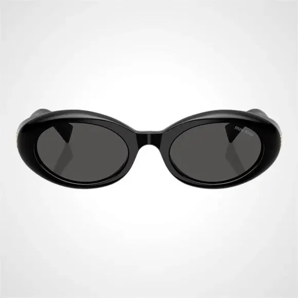 New MIU MIU Sunglasses Black Oval Womens Reverie Gold Grey Lens - Picture 2 of 6